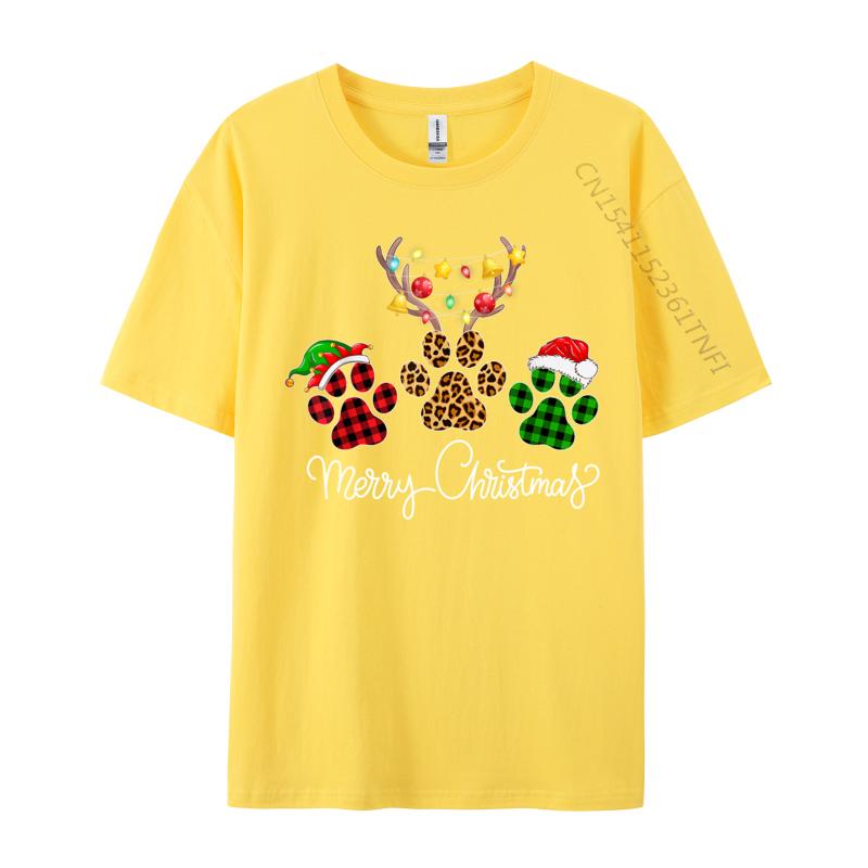 Merry Christmas Dog Paws Lights Buffalo Plaid Leopard Xmas TShirt Tops Tees Cotton Tee Short Sleeve TShirts Unisex