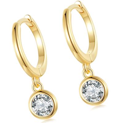 Gold Plated Hoop Earrings with Crystals Silver Clasp Earrings