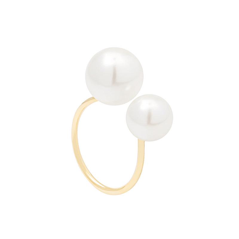 J588 Minimalist Double Pearl Open Ring for Women