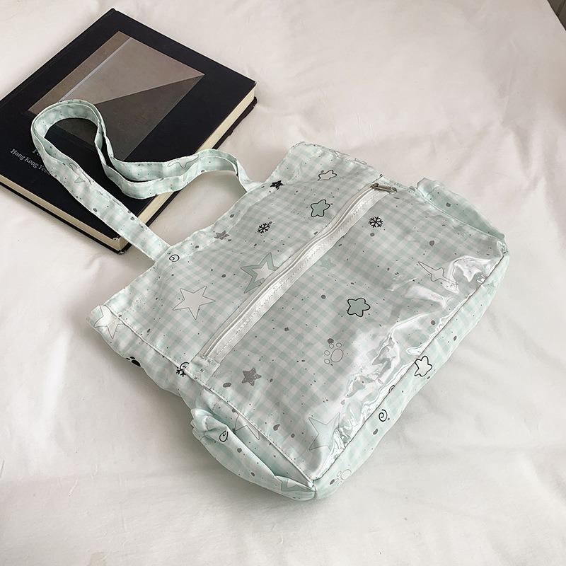 

Simple and versatile transparent handbag, small fresh and printed sweet girl cartoon milk huhu tote bag зелений