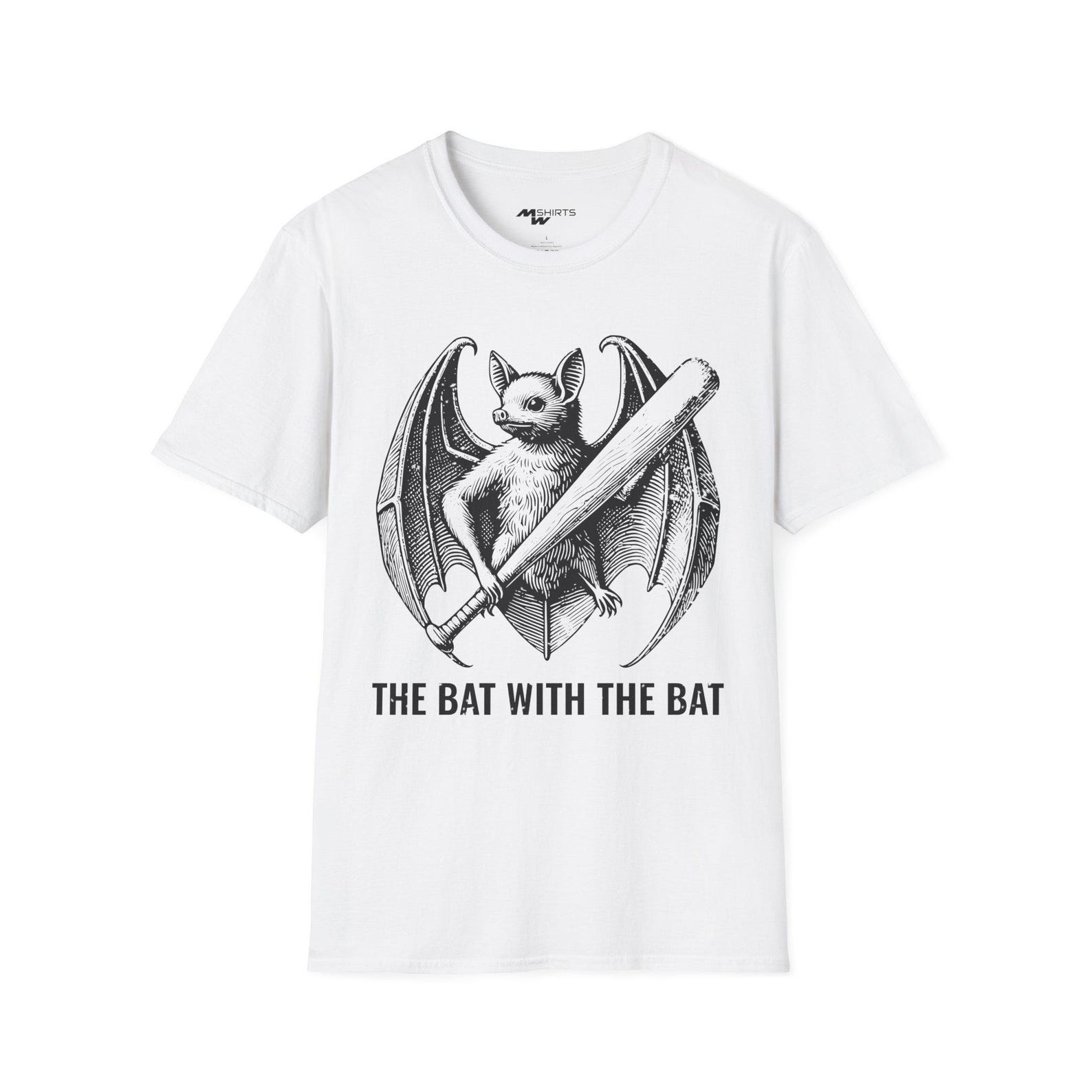 Engraving-Style Bat T-Shirt: Pun Humor Graphic Tee L