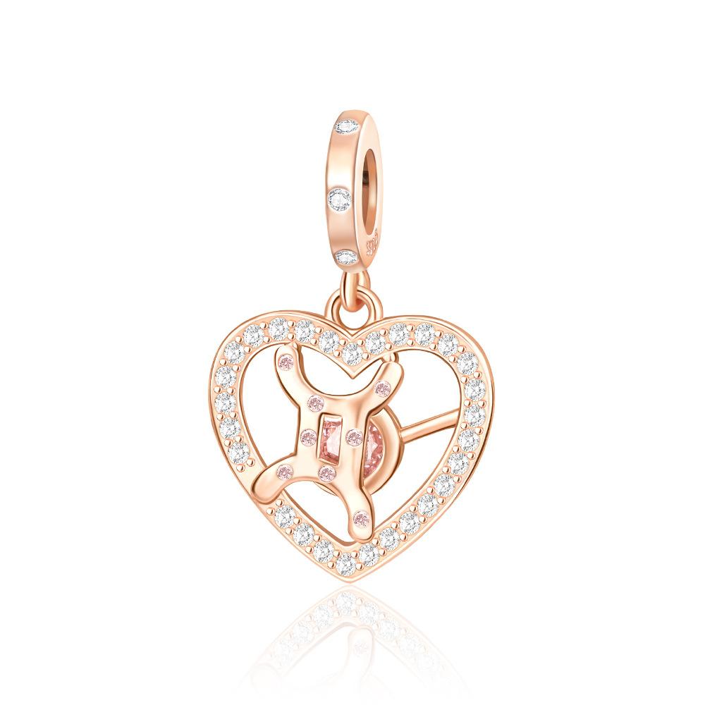 Sparkling Copper Charms Rose Gold Snowflake Heart Birthstone Bead For Women Necklace Diy Bracelet Present Jewellery