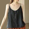 Womens Cotton And Linen Camisole Vest Button Top Summer