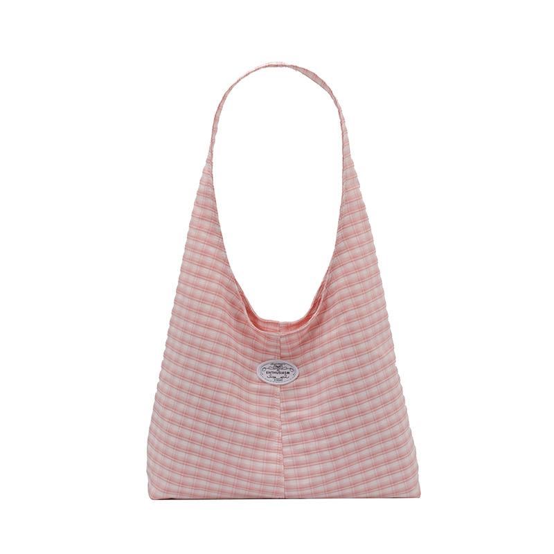 Korean StyleinsNew style casual and sweet plaid canvas shoulder shopping bag, fresh and versatile for daily use, underarm bag