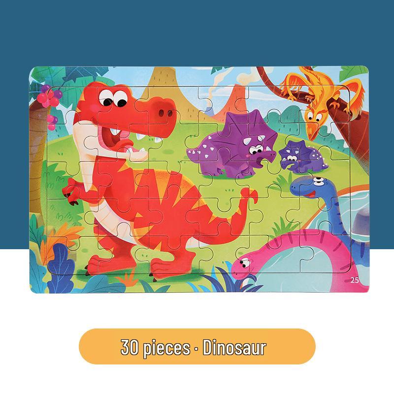 30-Piece Wooden Dinosaur Cartoon Animal Puzzle for Kids - Early Education & Intellectual Toy