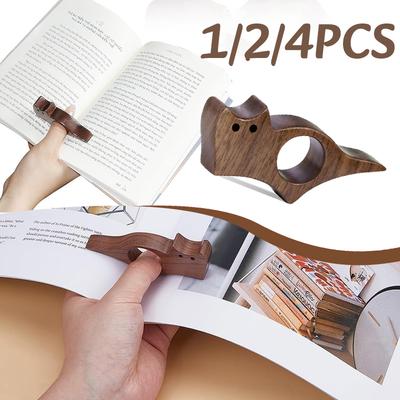 1-4 pièces Marque-page en bois pour chat Liseur Support de pouce pour lecture à une main Support de page de livre Outils d'aide à la lecture rapide pour passionnés