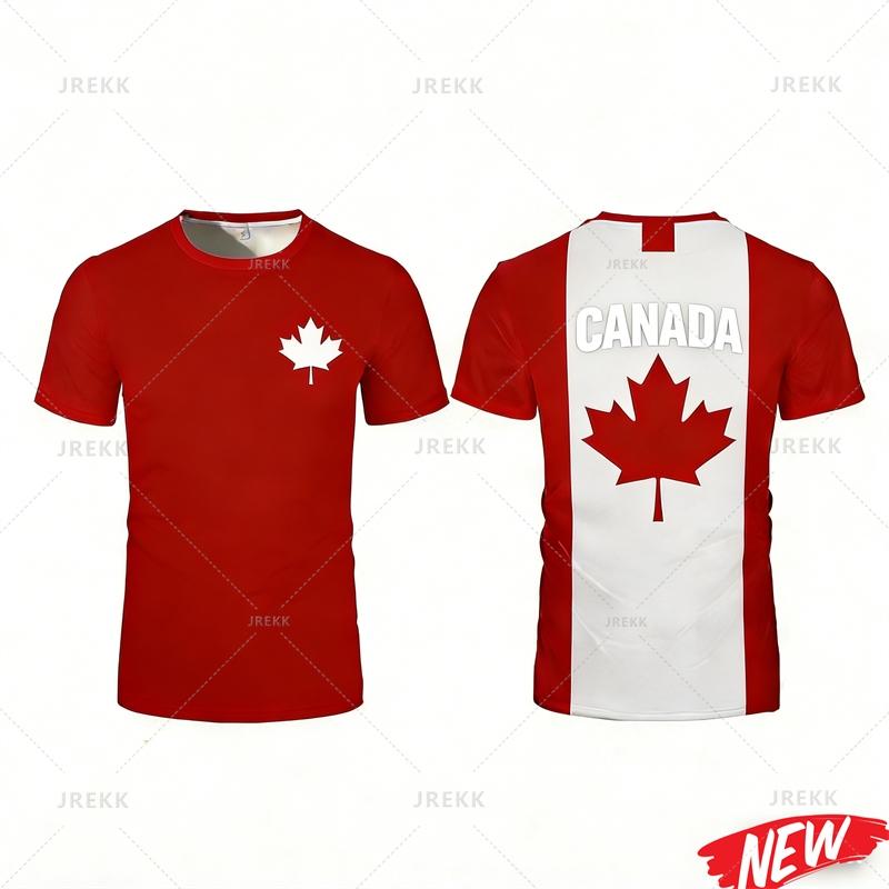 T-shirt da uomo con motivo bandiera canadese Nuova Stampa 3D Foglia d'acero Manica corta T-shirt Asciugatura rapida Estate Esterno Girocollo Magliette
