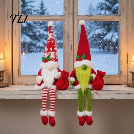 Hanging Christmas Tree Plushies Plush Gnome, Long Leg Faceless Scandinavian Santa Doll, Swedish Tomte Tiered Tray Sitting Figures Elf Figurine