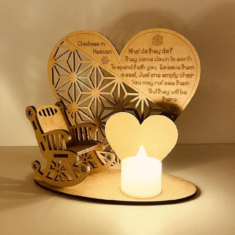Christmas Remembrance LED Candle Wooden Ornament Tealight Candlestick Holders