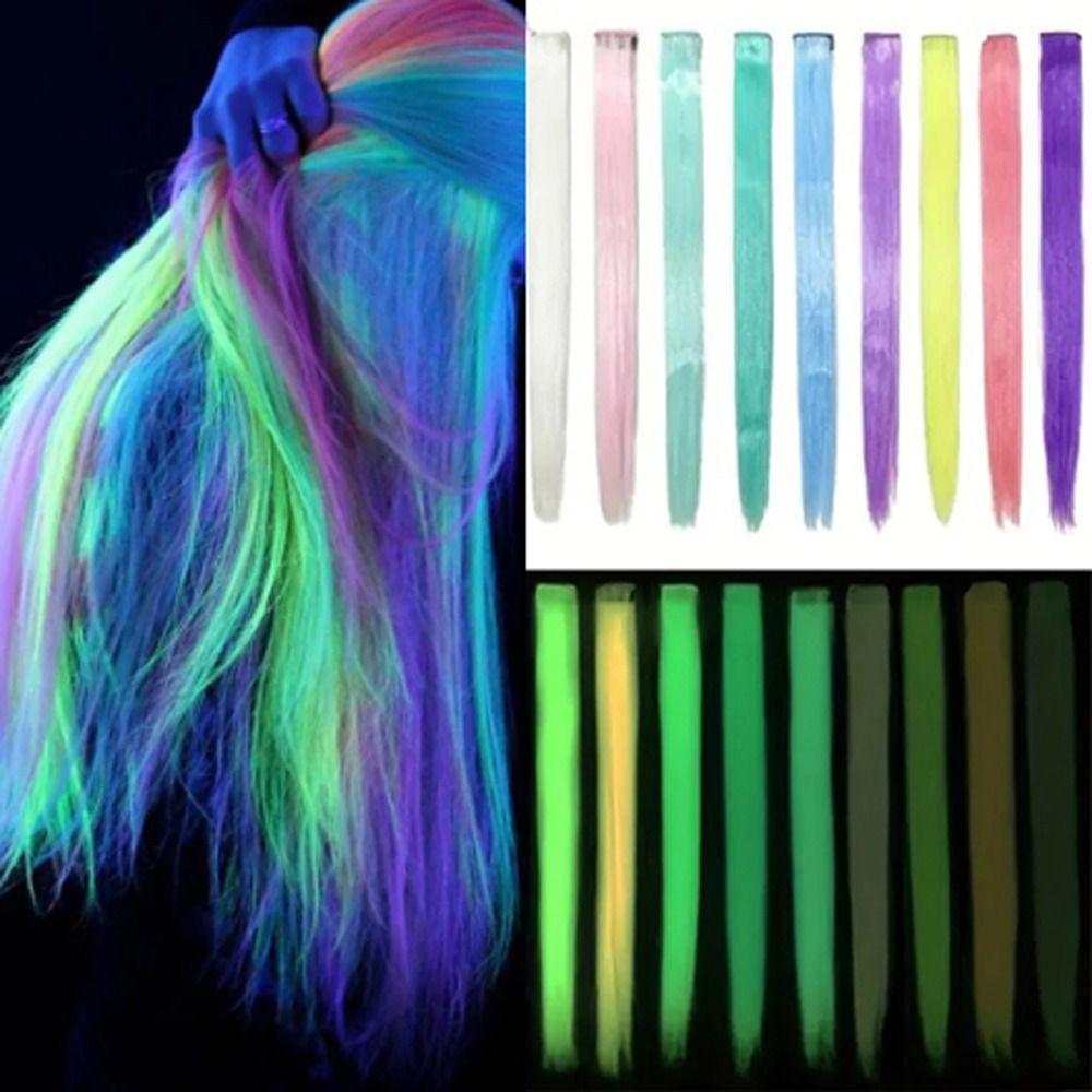Hair Clips Luminous Hair Extensions Neon Fake Hair Colored Synthetic Hair  Party