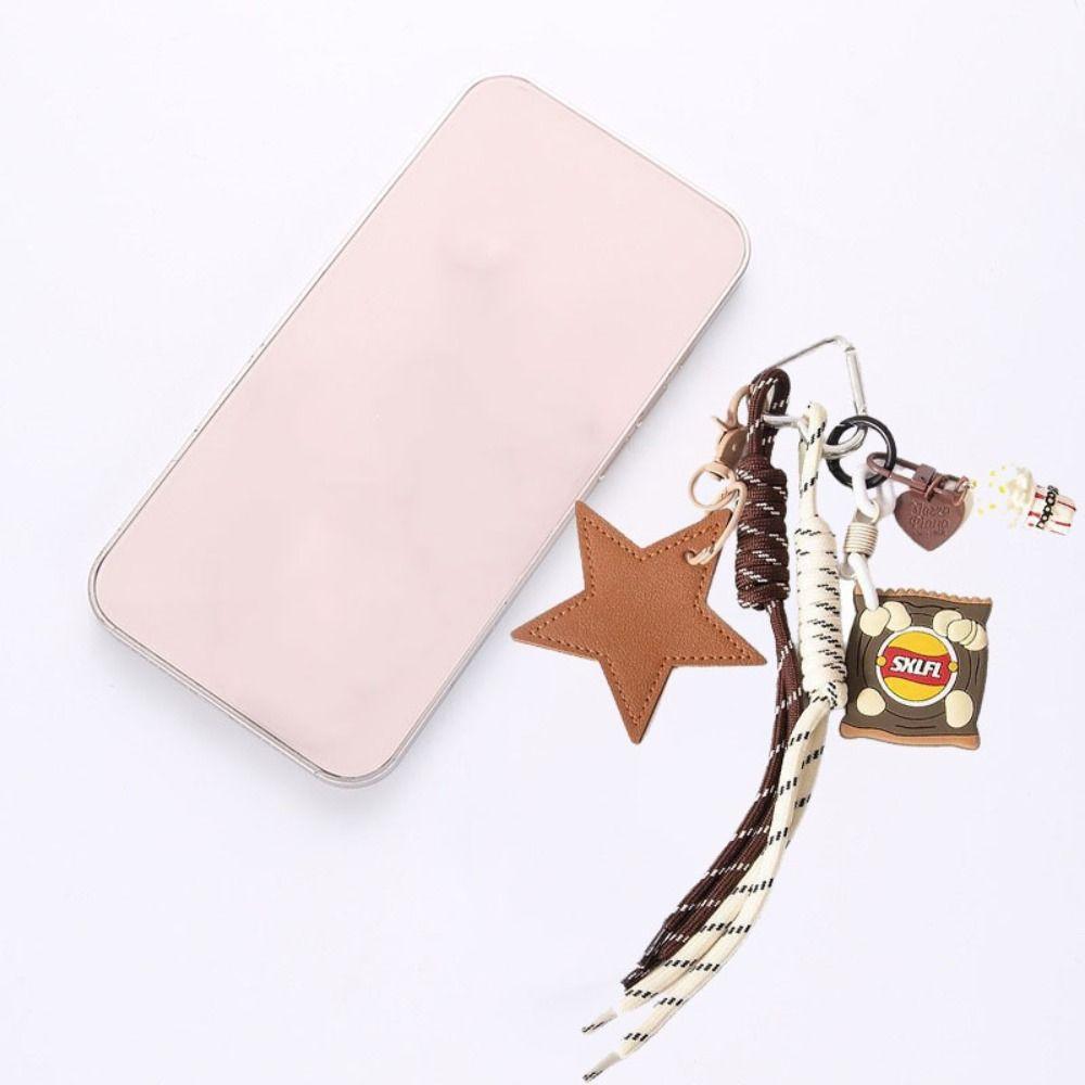 Popcorn Potato Chips Star Shaped Keychain PU Leather Star Keyring  Children Girl