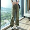 Fashion Women Joggers Pants Casual Chic Straight Cargo Pants Elastic High Waist Streetwear Slim Trousers Summer Thin