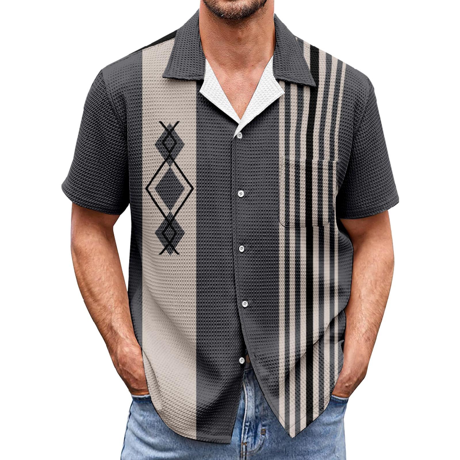 

Мужские рубашки с коротким рукавом и карманом на пуговицах Colorblock Мужские повседневные рубашки с коротким рукавом XL