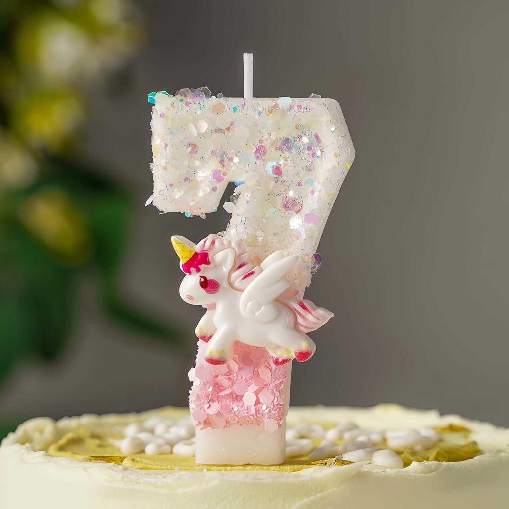 Cute Glitter Pony Number Candles for Children's Birthday Cakes