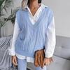 Gilet lavorato a maglia con scollo a V e motivo a torsione cava da donna, autunno e inverno