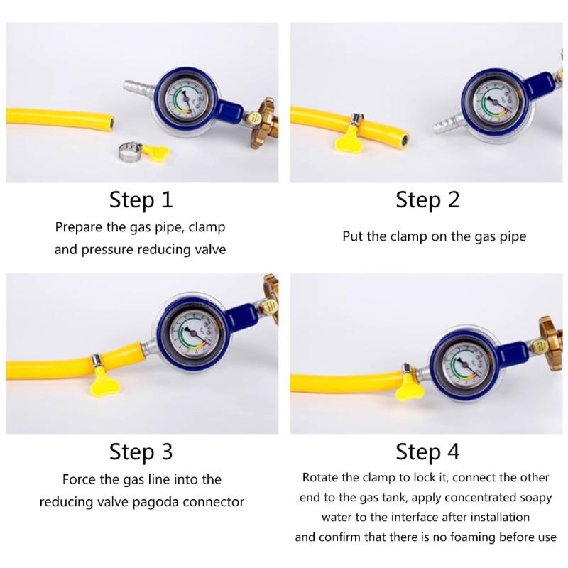 Gas Flow Control Valves Explosions Proof with Pressure Gauge Gas Tanks Pressure Regulator Suitable for Kitchen Safety