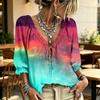Women's V-Neck Plaid Print Blouse with Ruffle Trim and Tie Front