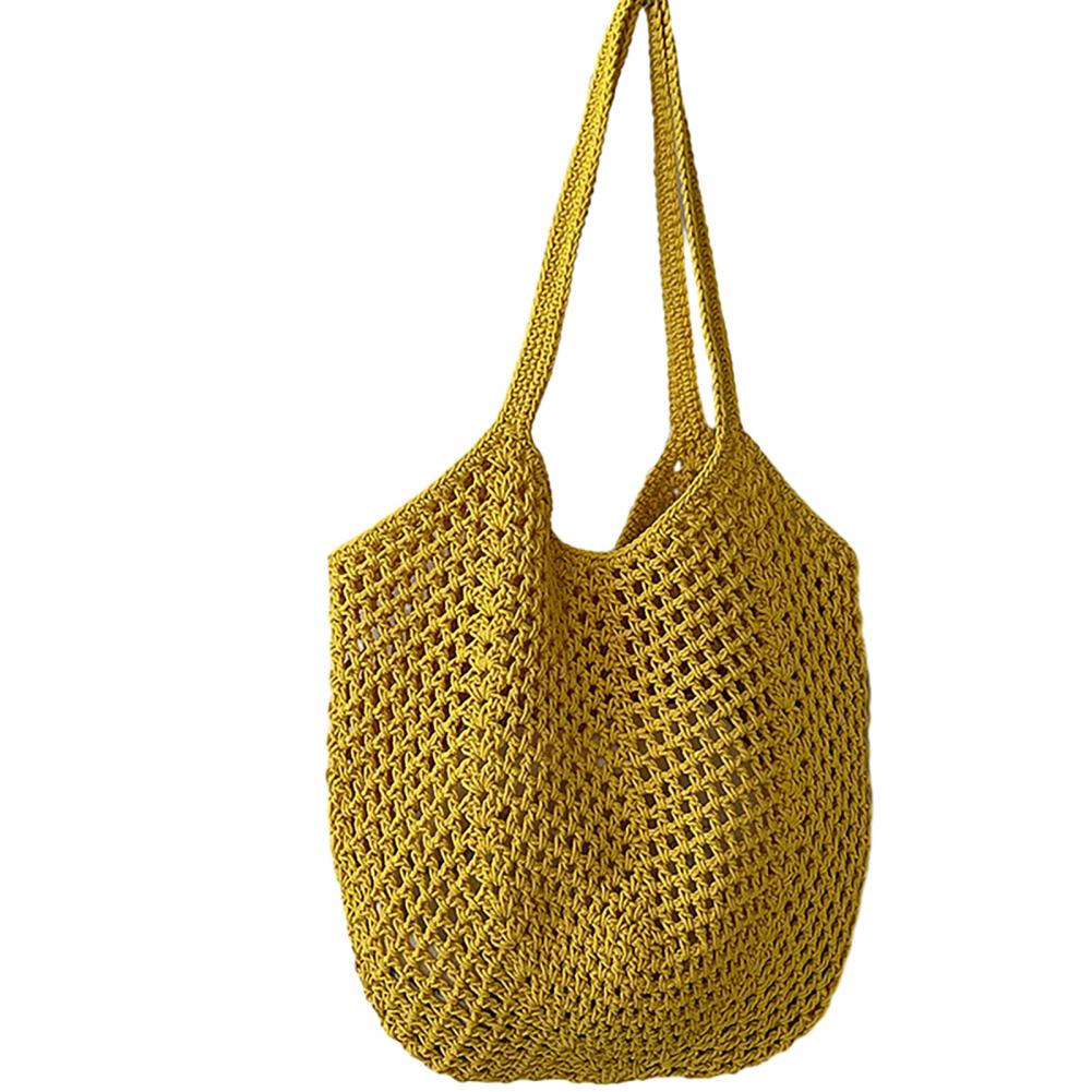 Woven Hollow Bag Eco-Friendly Large Capacity Straw Tote Bag Stylish Single-shoulder Bag for Travel Beach Shopping