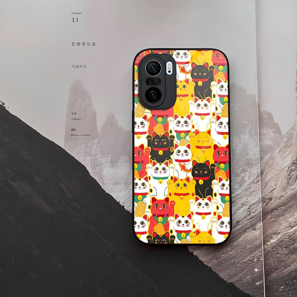 Japanese Lucky Cat Phone Case Tempered Glass For Xiaomi 15 14 12 Lite Pro 13 11t Lite POCO M6 M5 X6 X5 X3 F5 F6 Pro Cover