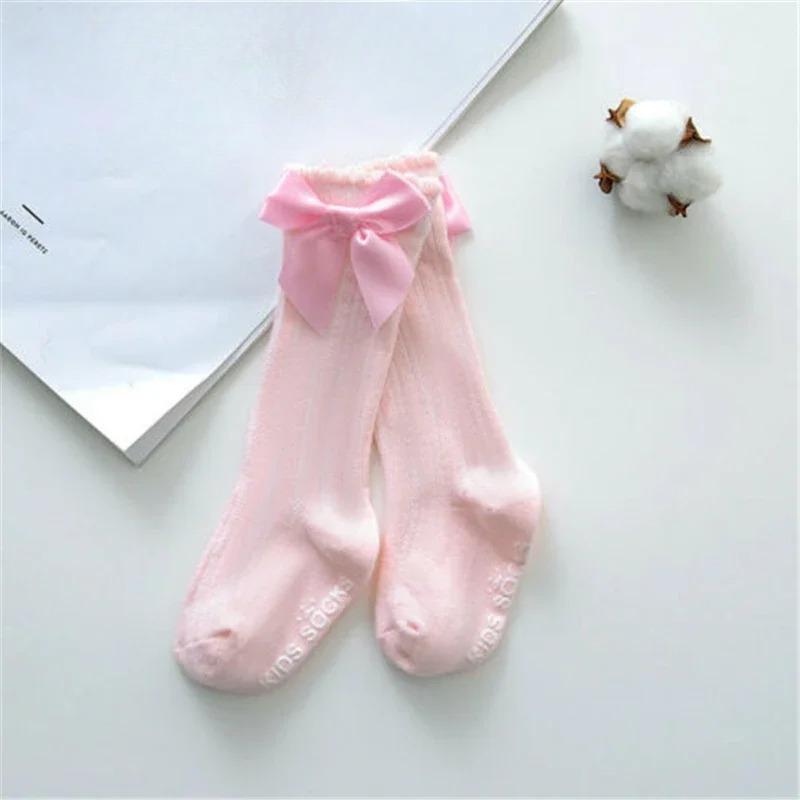 Mädchen-Schlauchsocken, einfarbig, mit Schleife und Buchstabendruck, modisch, atmungsaktiv, warme Strümpfe