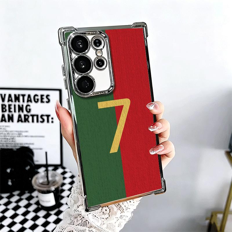 FootBall Number 7 10 19 Plating Phone Case For Samsung Galaxy S24 S25 FE S26 Edge S23 Ultra S22 S21 Plus S20 Anti-Fall Airabag C