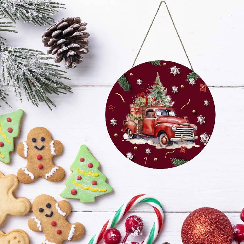 Christmas Wooden Hanging Welcome Sign - Dual-Use Decoration for Shop or Home