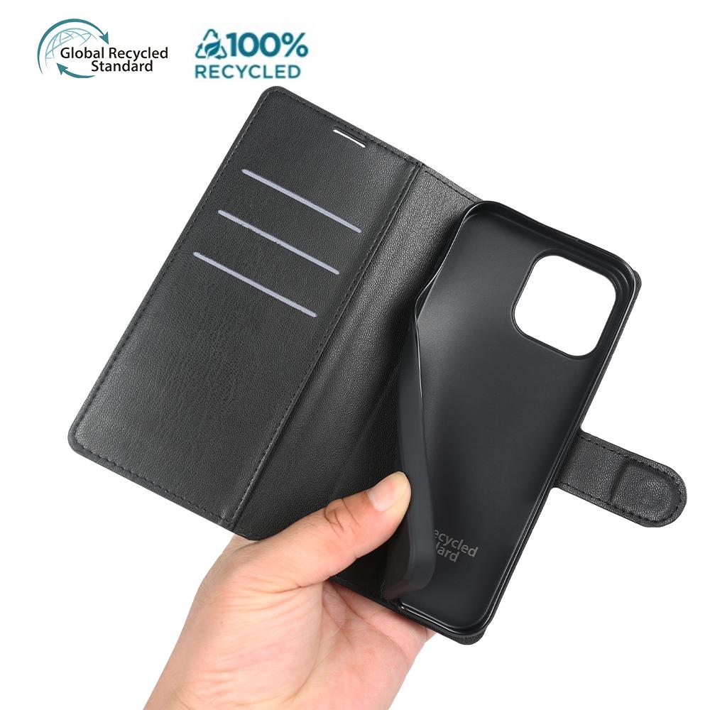 For iPhone 16 Pro Stand Case Biobased Eco-Friendly RPET RPVB Slim Phone Cover with Wallet