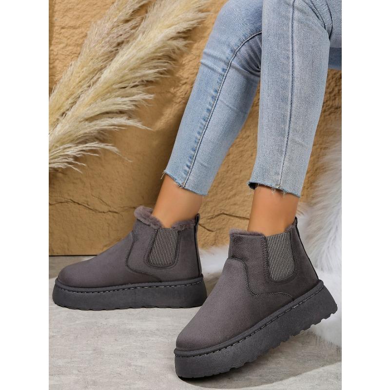 Fleece-Lined Round-Toe Slip-On Cotton Boots New Fall/Winter Oversized Thick-Sole Snow Boots for Women