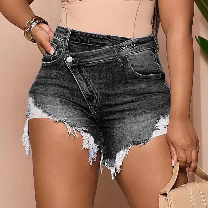

Summer 2025 High-Waisted Raw Hem Denim Shorts - Sexy, Slimming, Flattering Fit M чёрный