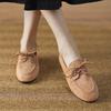 Mocasín Mujer 2025 Nuevo Otoño Retro Punta Redonda Raso Cordones Suela Blanda Antideslizante Tacón Bajo Individual