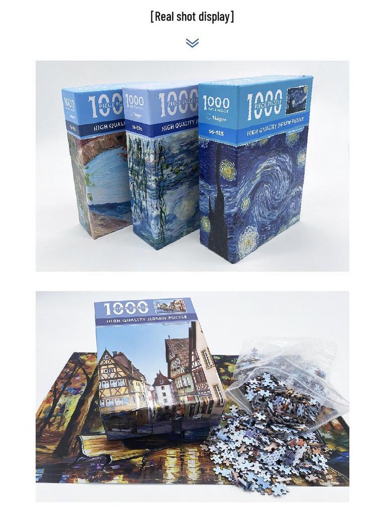 1000-Piece Van Gogh Starry Night Jigsaw Puzzle - High Difficulty Adult Stress Relief Toy, Educational for Kids