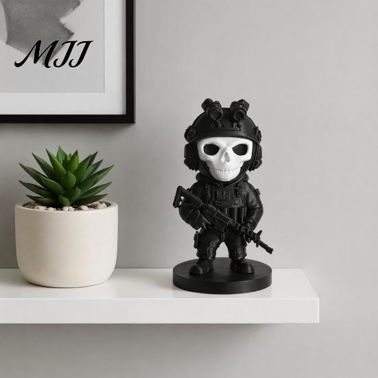 Creative Birthday Gift for Him 3D Printed Skeleton Figurine, Funny Soldier Statue with Small Ghost Figurine Weapon, Collectible Ornament Home