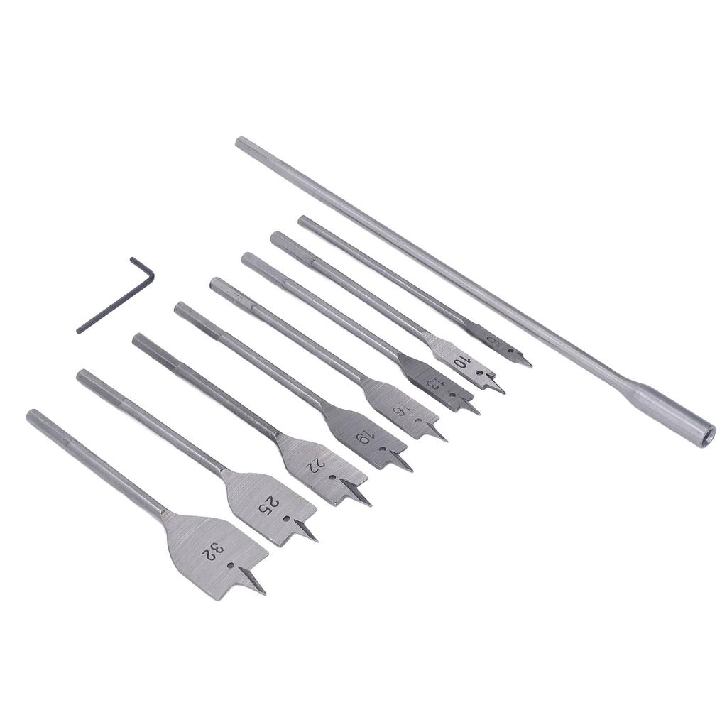 Set 10 Bucăți Burghie pentru Lemn Oțel Carbon Ridicat 8 Dimensiuni Coadă 1/4 inch Burghie Spadă pentru Prelucrarea Lemnului