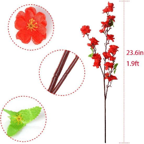 Callu 10Pcs Artificial Flowers Peach Blossom Simulation Peach Branches Flowers Silk Peach Flowers Bouquets Faux Spring Peach Fake Plants for Wedding