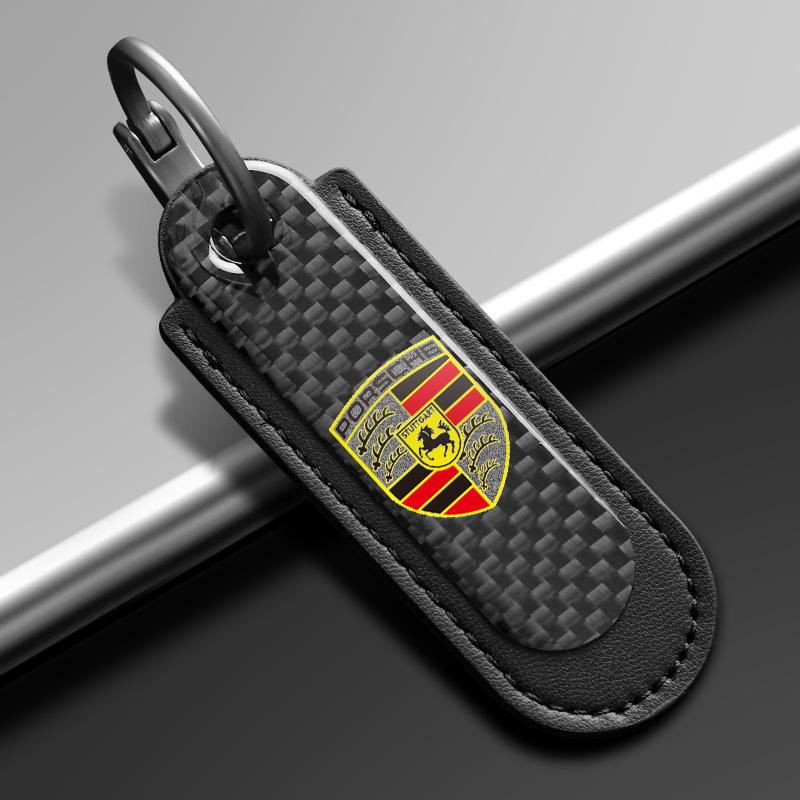 Kolfiber Bilnyckelring Emblem Nyckelhängare Nyckelring För Porsche Cayenne Panamera Macan 911 718 Taycan Boxster Cayman 918 Pajun