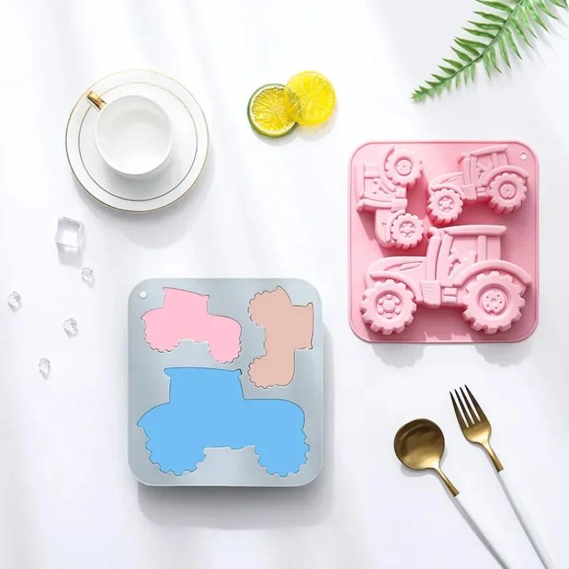 A Top Quality 3 Holes of Different Sizes Tractor Shape Silicone Mold Fondant Cake Chocolate Mold Ice Cube Cake Mould Baking