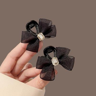 2 adet Sevimli Siyah Saç Tokası Yengeç Kadınlar için Mini File Fiyonklu Saç Klipleri Kristal Saç Tokaları Kore Çocuk Saç Aksesuarları