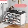 Shoe Storage Bench with Flip-Top Cabinet and Integrated Stool for Entryway