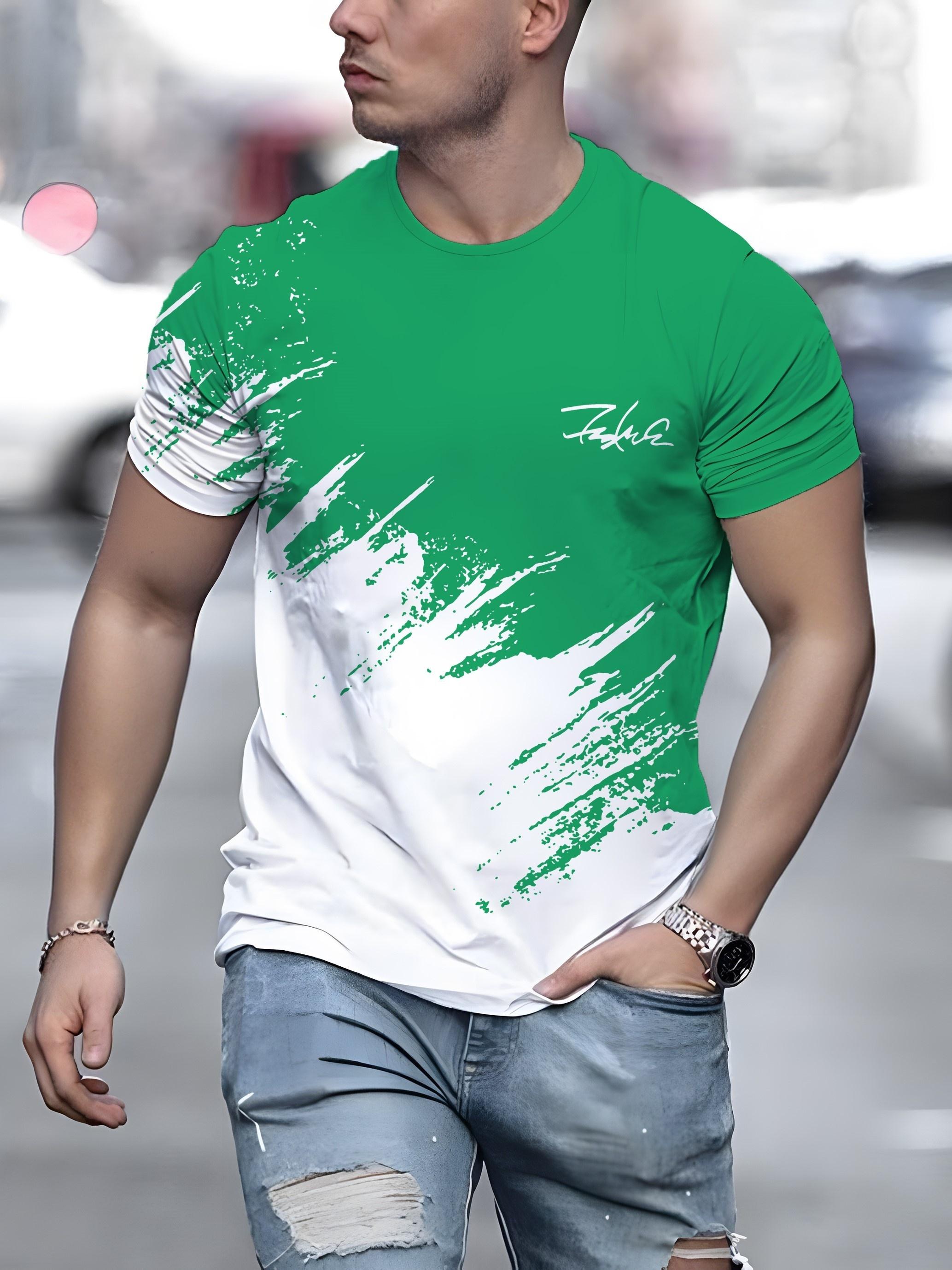 Casual Men s T-Shirt Gradient Printed Short Sleeve T-Shirt for Men 3d Text Pattern Tees Top Fashion Street Design Men s Clothing XXS