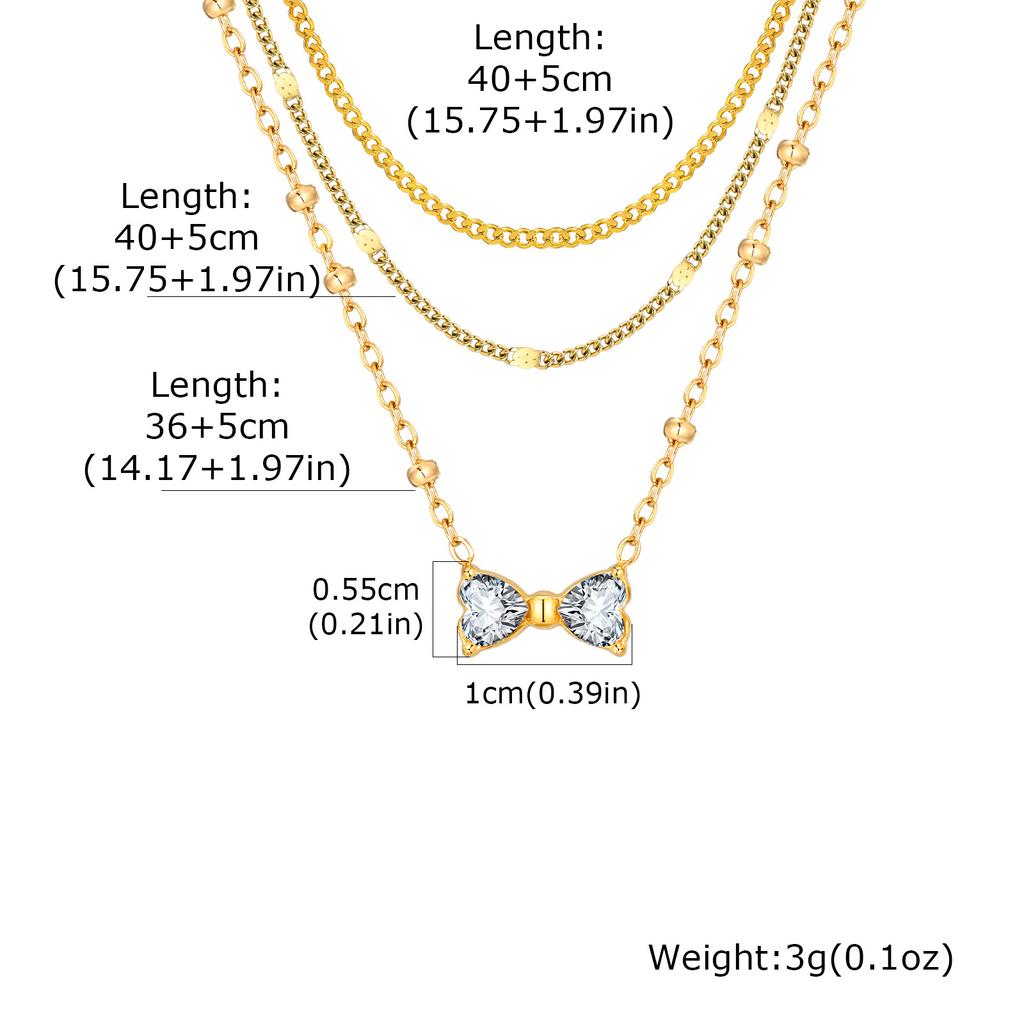 3pcs Set Simple Fashion 18K Gold Plated Stainless Steel Water Drop Heart Zircon Pendant Necklace for Women, Classic Jewelry Set