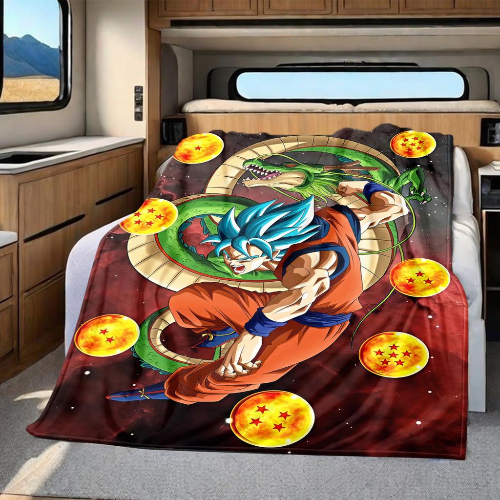 1PC Son Goku  Print Flannel Blanket, High Quality All Seasons, Home Decor, Warmth and Comfort, Perfect for Christmas Gifts
