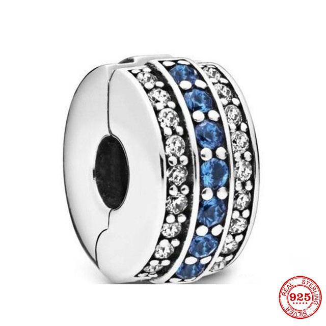 Clip 925 Sterling Silver CZ Zircon Love Heart Star Line Clip Charm Beads Stopper Fit Fashion Style Bracelet Silver 925 Jewelr