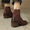 Fashion Pointed Brown Retro Ankle Boots Women's Autumn Winter British Style V-neck Short Boots Woman's Medium Heel Leather Shoes Zapatos