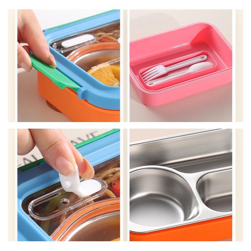 Food Grade 304 Stainless Steel Compartment Lunch Box Sealed Insulated Bento Box with Tableware for Students Office Workers