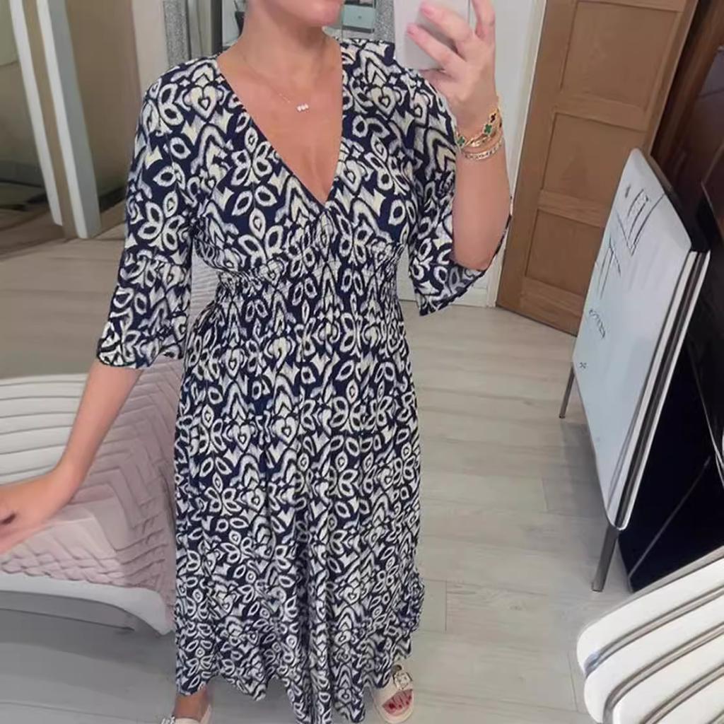 IHUASU Robe fleurie grande taille à col en V et super fée pour la plage, les vacances, la plage, jupe longue