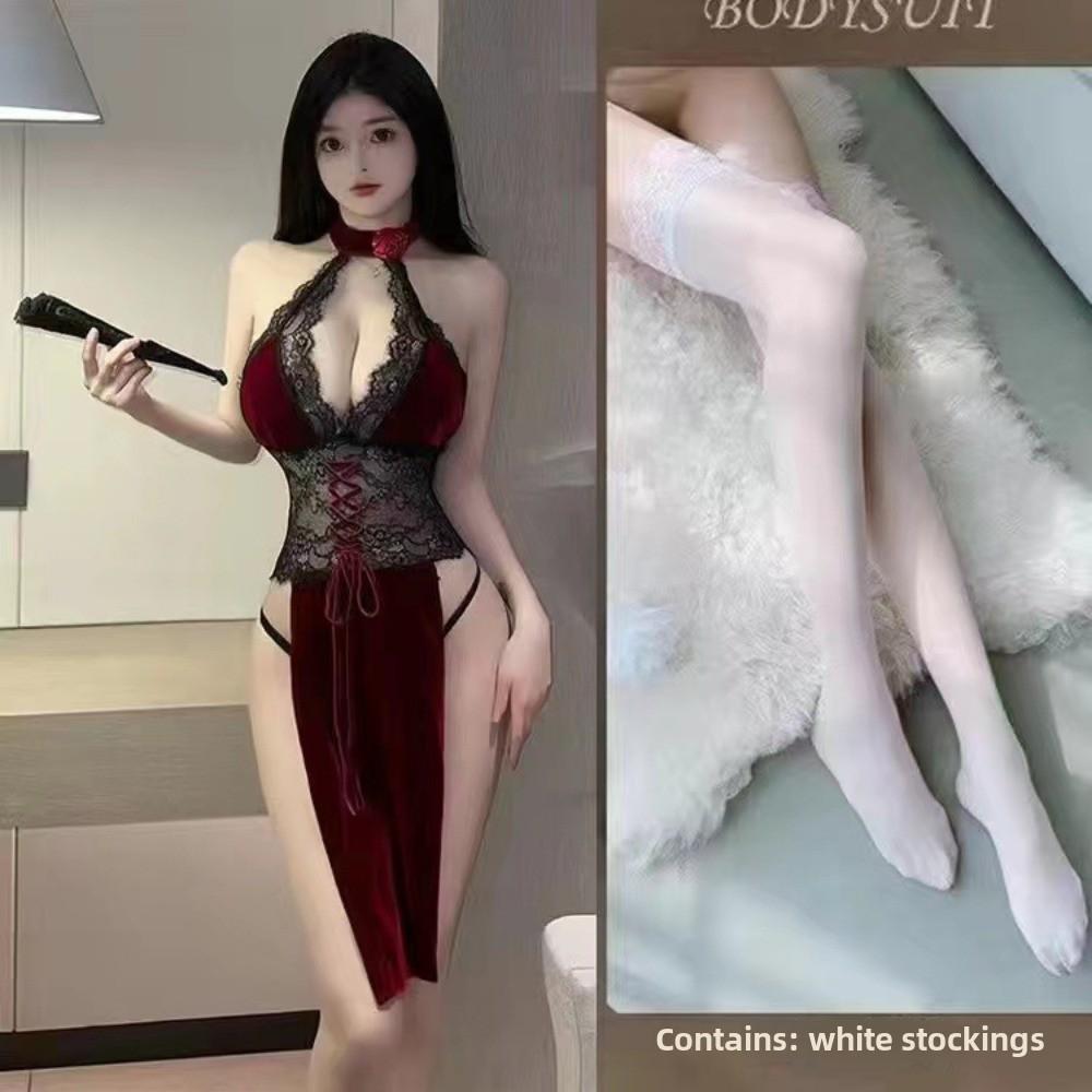 Hollow Backless Lace Cheongsam Sexy Revealing Convenient Dress Easy To Take Off Private Bedroom Nightdress
