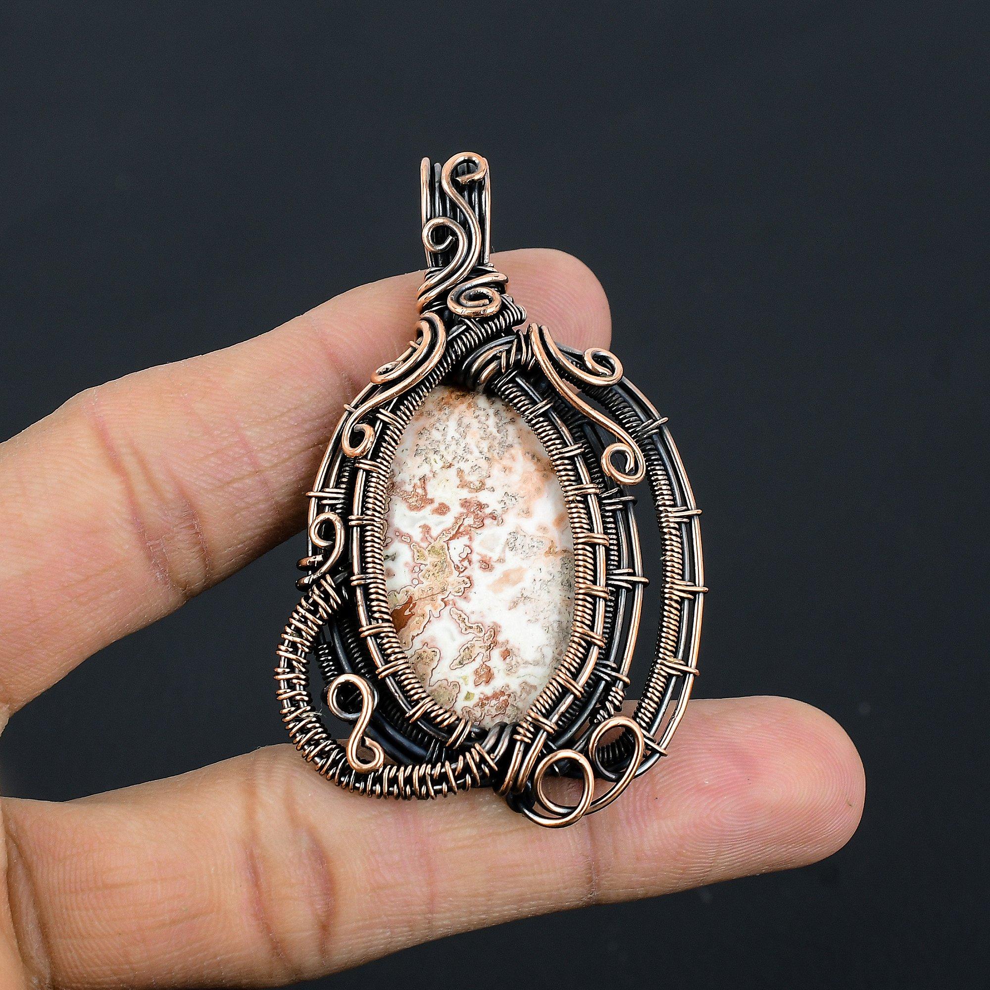 

Кулон из агата «Сумасшедший кружевной», ювелирное изделие ручной работы, кулон, обернутый медной проволокой 999 пробы, ювелирное изделие из содалита, подарок для нее, женский кулон, совершенно новый кулон 2.55 Inches