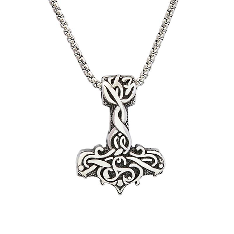 Vikings Thor Hammer Pendant Stainless Steel Mjolnir Necklace Nordic Rune Vegvisir Jewelry Popular Norse Scandinavian