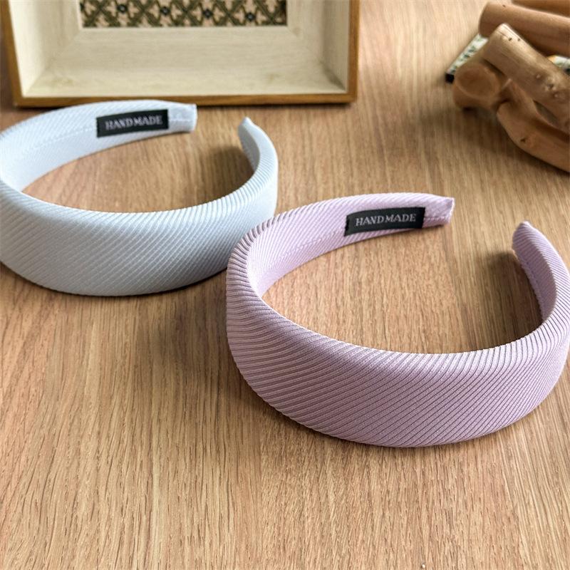 Embossed Diagonal Texture Headband Sweet Macaron Color Hair Hoop Wide Thick Spongy Hairband For Elegant Women Daily Styling