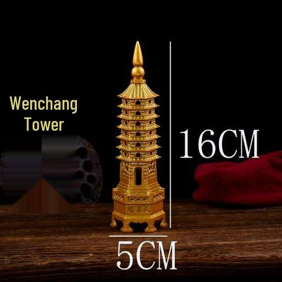 Nine-Story Wenchang Tower Copper Ornament - Chinese Brass Study & Office Décor